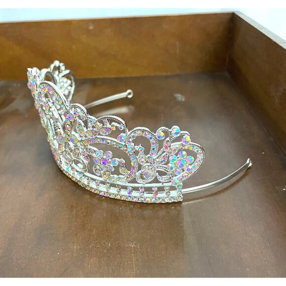 Elegant AB Rhinestone Silver Tone Metal Tiara Bridal Crown - NEW - Picture 10 of 16